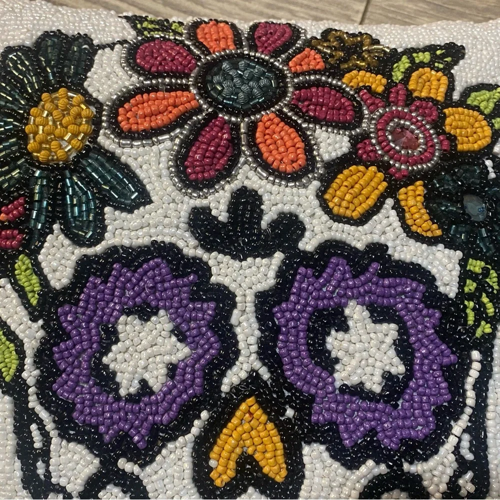Hand Beaded Sugar Skull Decorative Accent Pillow